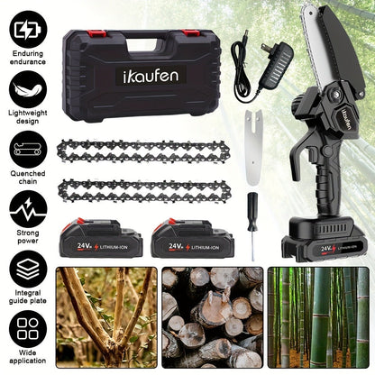 Electric Chainsaw 4 Inch Portable for Makita 21V Battery | 19.2FT/S High Speed Auto Oiler Handheld Saw with 2 Batteries | Lightweight Tree Branch Trimming Tool