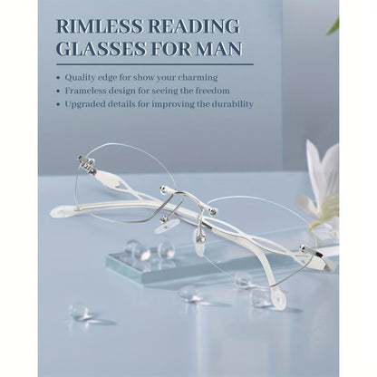 Rimless Reading Glasses for Women 3 Pack - Blue Light Blocking Lightweight Metal Frameless Readers with Anti Eyestrain Lenses, Multiple Colors and Magnifications 1.0X to 4.0X