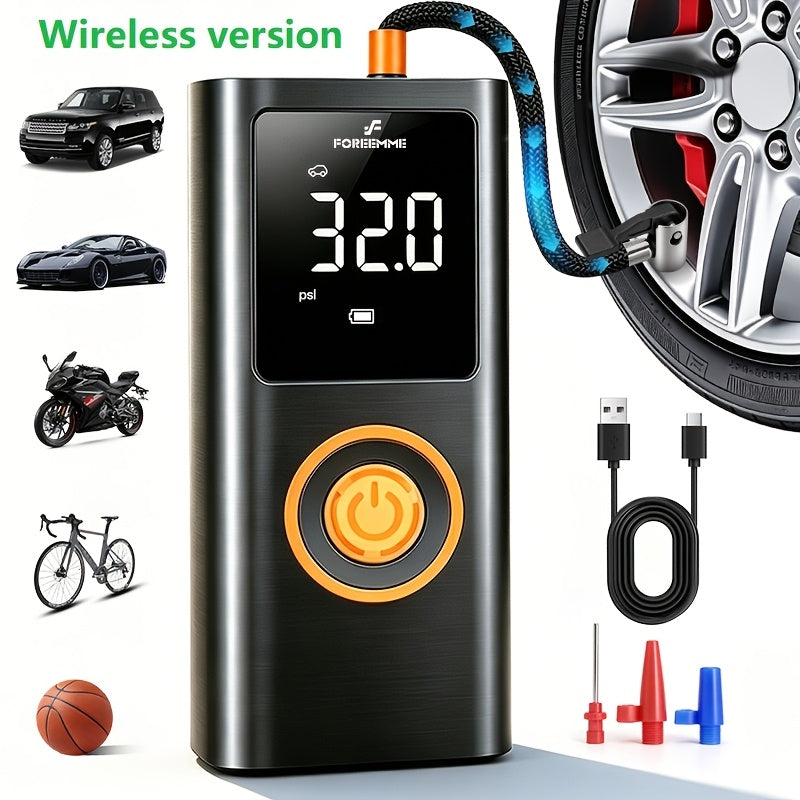 Portable Cordless Tire Inflator with Digital Gauge & LED Light – USB Rechargeable Fast Air Compressor for Car, Bike, Motorcycle & Sports Equipment, Emergency Tire Pump with Auto Shutoff