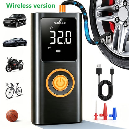 Portable Cordless Tire Inflator with Digital Gauge & LED Light – USB Rechargeable Fast Air Compressor for Car, Bike, Motorcycle & Sports Equipment, Emergency Tire Pump with Auto Shutoff