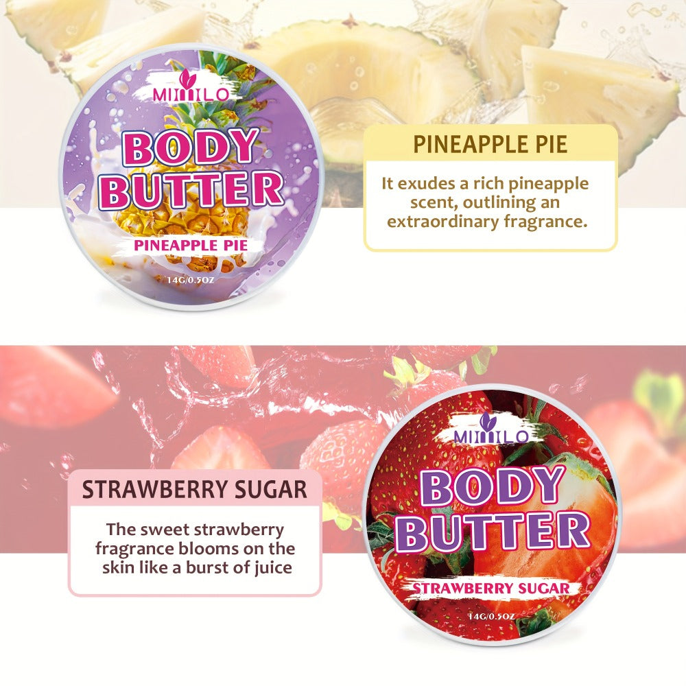 Fruity Body Glaze Set 8 Scents 100g×2 – Pineapple Coconut Strawberry Coffee Peach Doughnut Birthday Cake Non-Greasy All-Day Moisturizing Travel Size Body Lotion Gift for Women