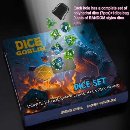 Mystery Box DnD Dice Set 72pcs Blind Box 9 Sets Random Polyhedral Dice with Pouches – D4 D6 D8 D10 D12 D20 Surprise Gift for D&D RPG Tabletop Gamers