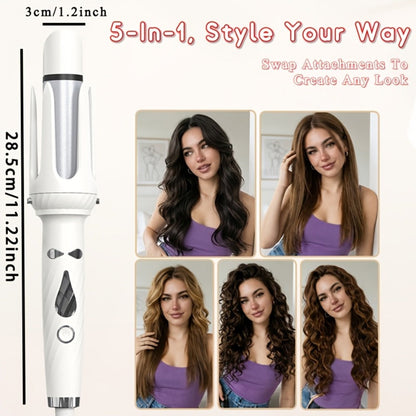 5-in-1 Hair Styler Set with Interchangeable Curling Wand & Straightening Brush - Multi Barrel Curling Iron Kit for Waves, Curls & Volume, Works on All Hair Types, Salon Results at Home, 3 Colors