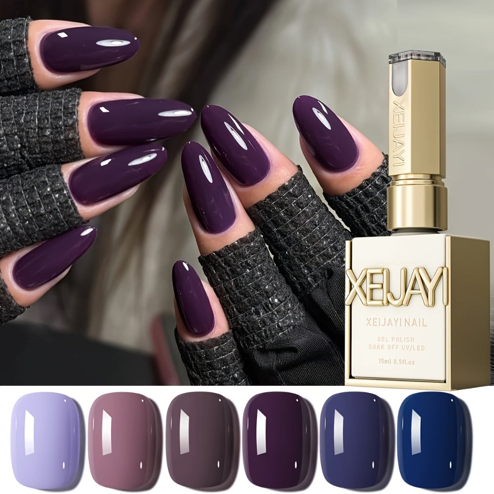 Gel Nail Polish Set 6 Colors Semi Permanent Soak Off UV LED - Long Lasting Electroplating Finish Nail Gel Kit for Salon & Home Use 0.51oz Each