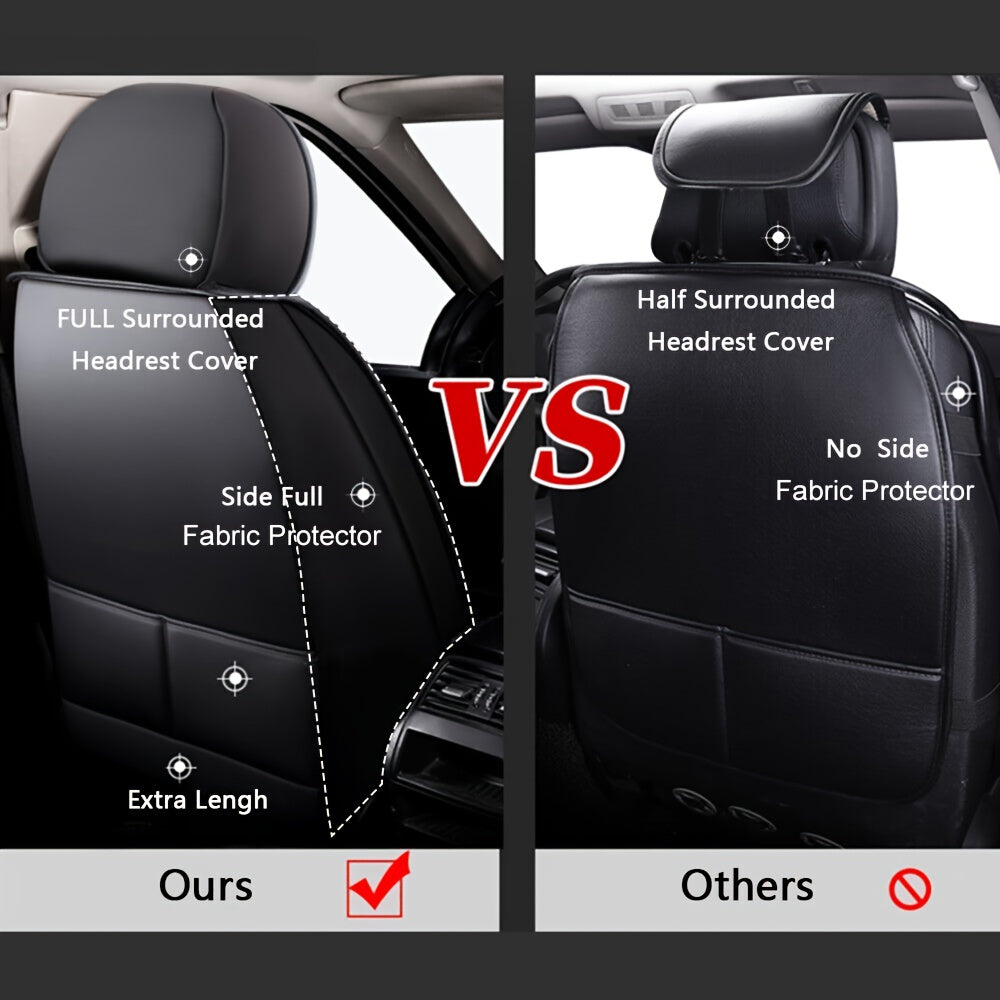 5-Seat Full Set Faux Leather Car Seat Covers - Waterproof All-Weather Protection, Full Surrounded Cushion Protector with Soft Foam Padding, Precise Fit for Cars, Trucks, Sedans & SUVs - Easy Installation, Durable Automotive Interior Accessories (Ideal Chr