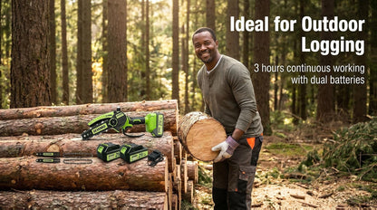 Cordless Mini Chainsaw 6 Inch – Handheld Lightweight Portable Electric Chainsaw with Safety Equipment, for Yard Gardening, Tree Pruning, Home Woodworking & Outdoor Survival, Thoughtful Gift for Men (1 or 2 Batteries)