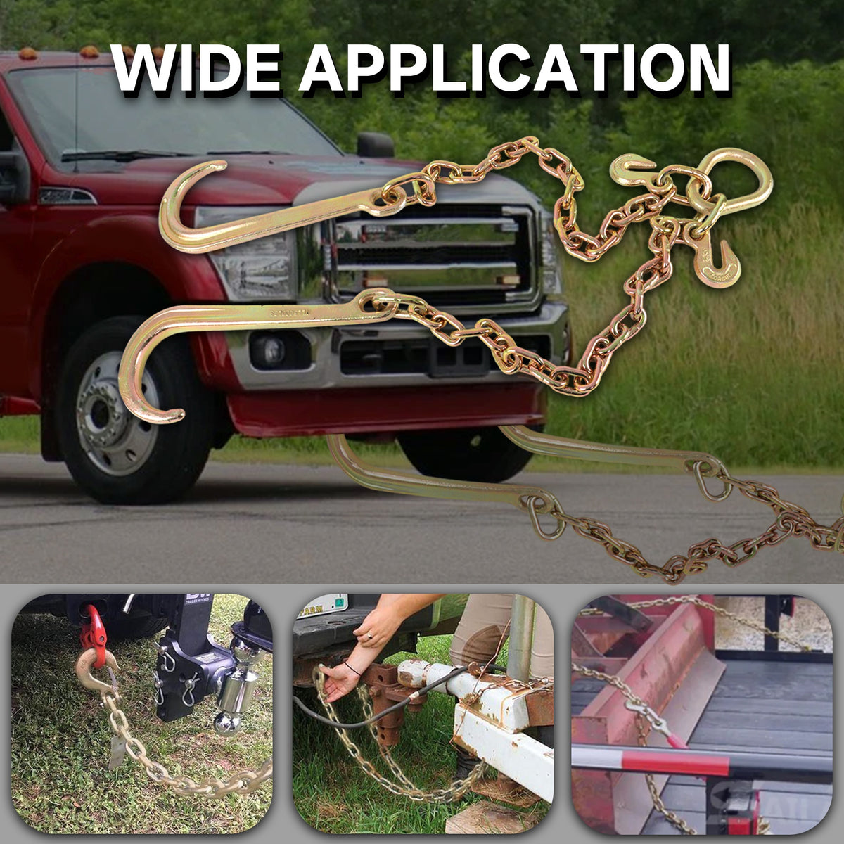 "Say Goodbye to Broken Chains! 5/16X2ft Trailer Chain Set with Lock Hook | 300% More Wear-resistant Than The Original V-chain | Quick Installation In 30 Seconds"