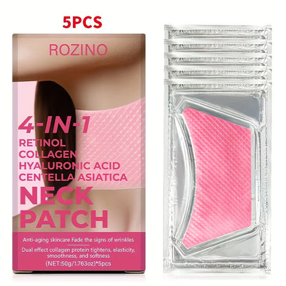 Neck Mask Patch 5pcs Firming & Lifting — Bio Collagen, Bee Venom & 4-in-1 Retinol Gel Patch, Reduces Wrinkles & Sagging, Brightening Anti-Aging Neck Skin Care for Women