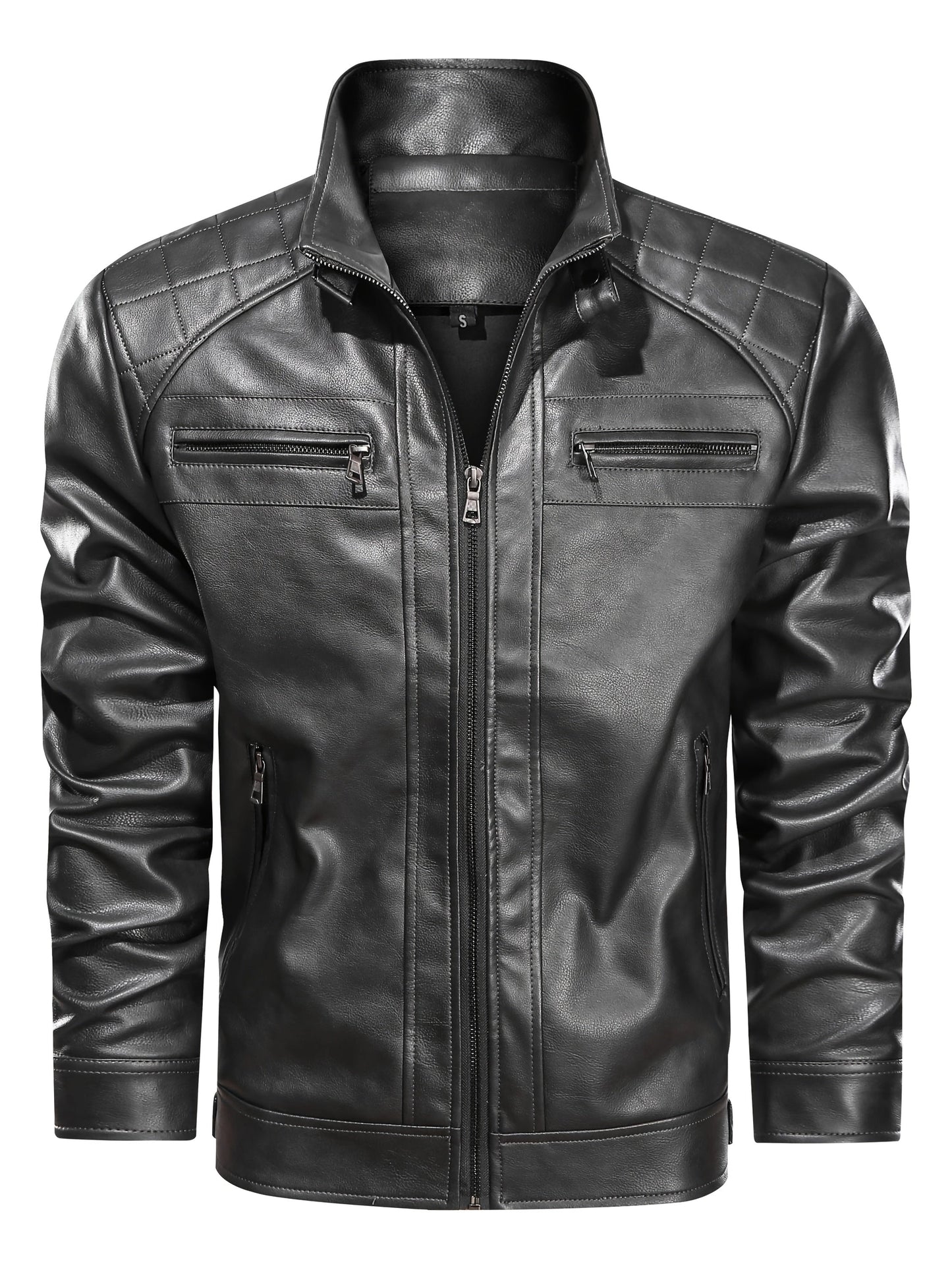 Men's Lightweight Faux Leather Zip-Up Jacket