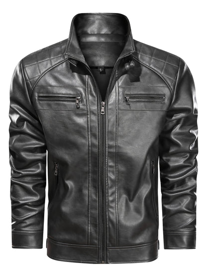 Men's Lightweight Faux Leather Zip-Up Jacket