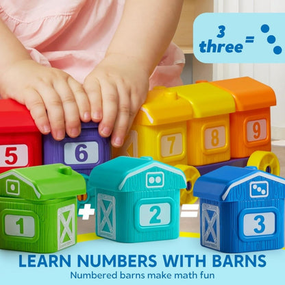 Farm Number Train Learning Toy for Toddlers with 9 Farm Animals & Farmer – Counting Sorting Matching Educational Train Set for Baby Boys Girls Ages 1-3 Birthday Christmas Gift