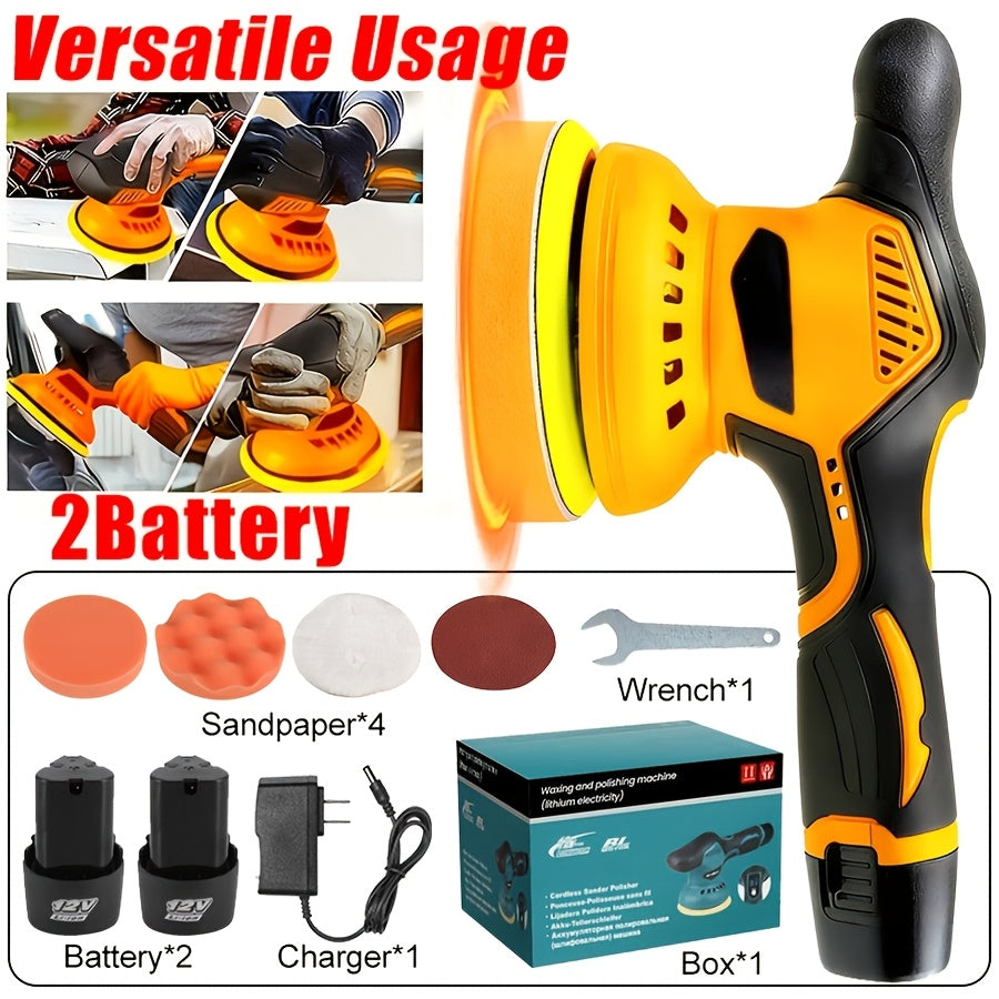 Car Body Sander. Cordless, Handheld, Rechargeable Car Body Repair Tool with Two Lithium Batteries, Multi-speed Automatic Polishing Function, Included Rotary Tool, ABS Chassis, Suitable for Car Detailing, Polishing And Waxing.