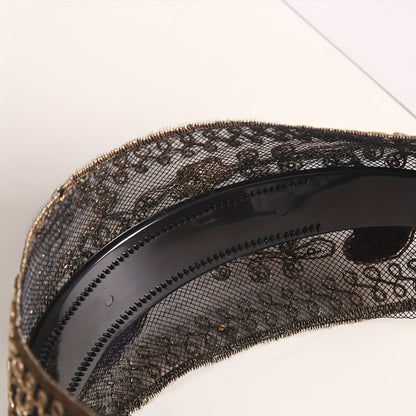 Lace Sequin Flower Headbands for Women 2pcs Wide Non-Slip Boho Retro Embroidered Hair Hoops for Daily Wear Spring Summer Wedding Party Chic Hair Accessories Gift Set Black Coffee Red Green
