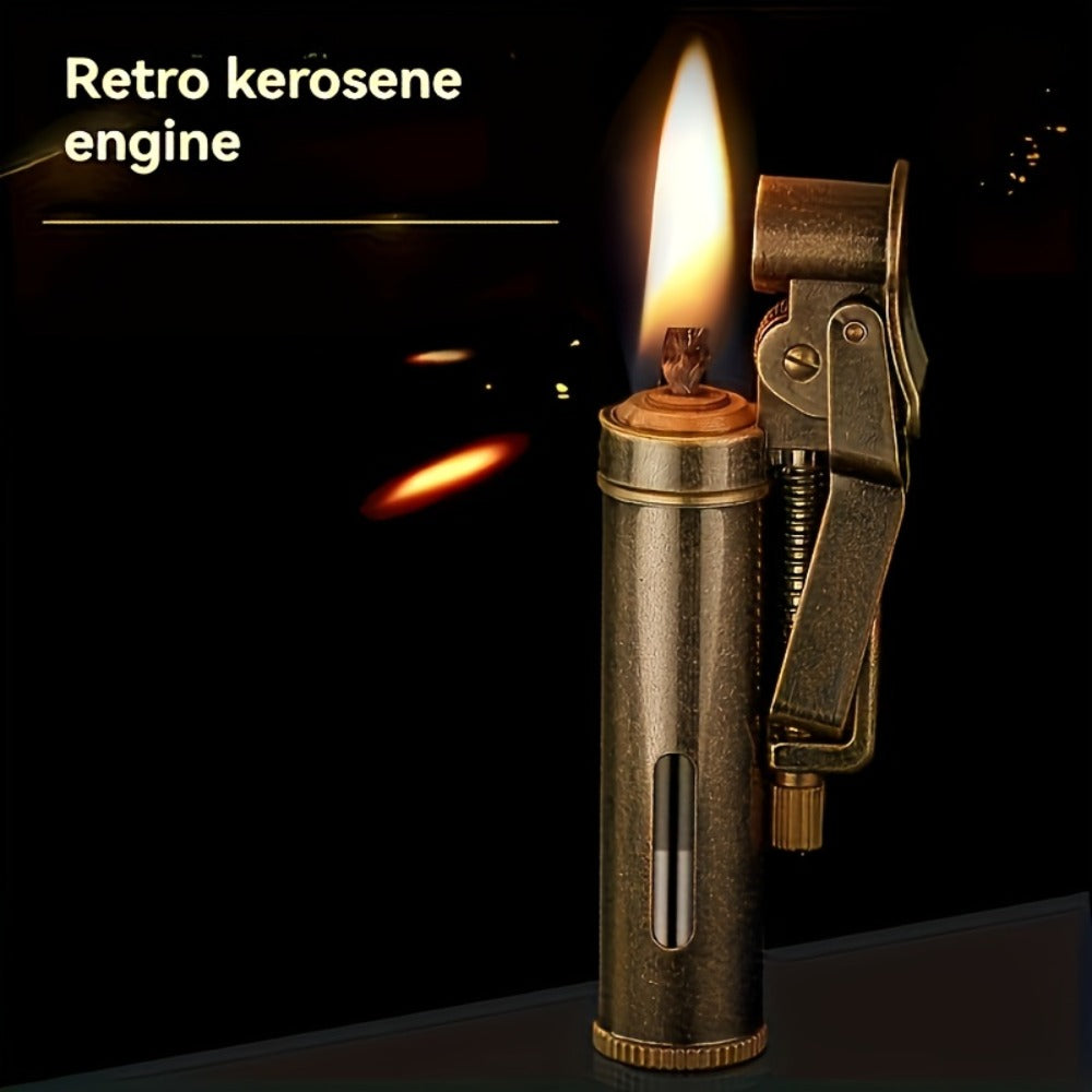 Retro Copper Kerosene Lighter – Pure Copper Vintage Flip Top One-Click Ignition Lighter, Nostalgic Personality Design, Windproof Refillable Kerosene Lighter, Unique Gift for Men Friends (Kerosene Not Included)