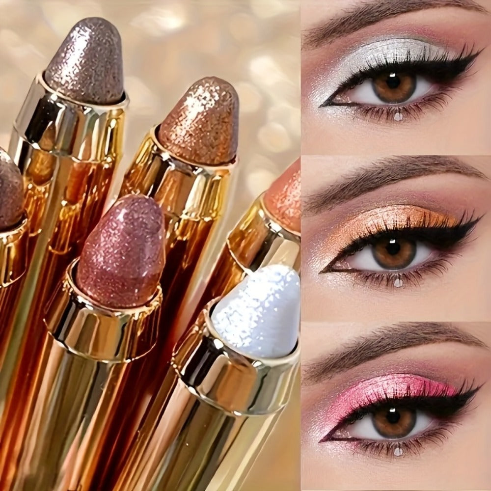 Squalane Shimmer Eyeshadow Stick Set 6 Pcs Double Head Highlighter Pen — One-Touch Luminous Eye Makeup, Plant-Based Formula, Long-Lasting Gift Set for Women & Beginners