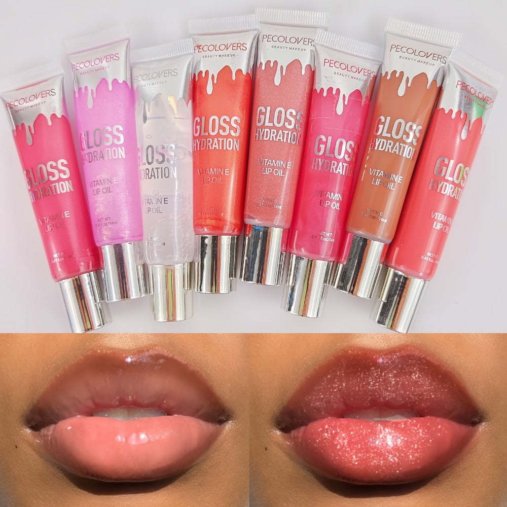 Pearlescent Glitter Lip Gloss Set 8 Pieces with Moisturizing Lip Oil Formula — High Shine Long-Lasting Non-Sticky Multi-Shade Collection for Women Everyday Wear & Glam Looks Gift