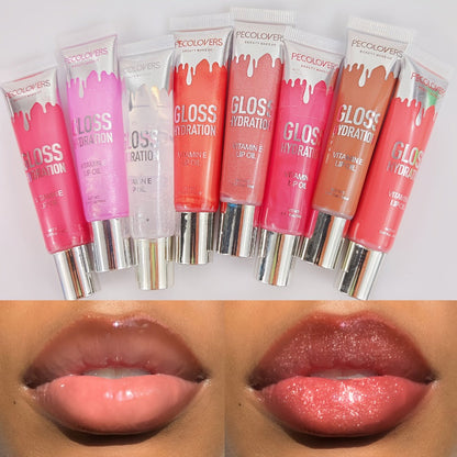 Pearlescent Glitter Lip Gloss Set 8 Pieces with Moisturizing Lip Oil Formula — High Shine Long-Lasting Non-Sticky Multi-Shade Collection for Women Everyday Wear & Glam Looks Gift