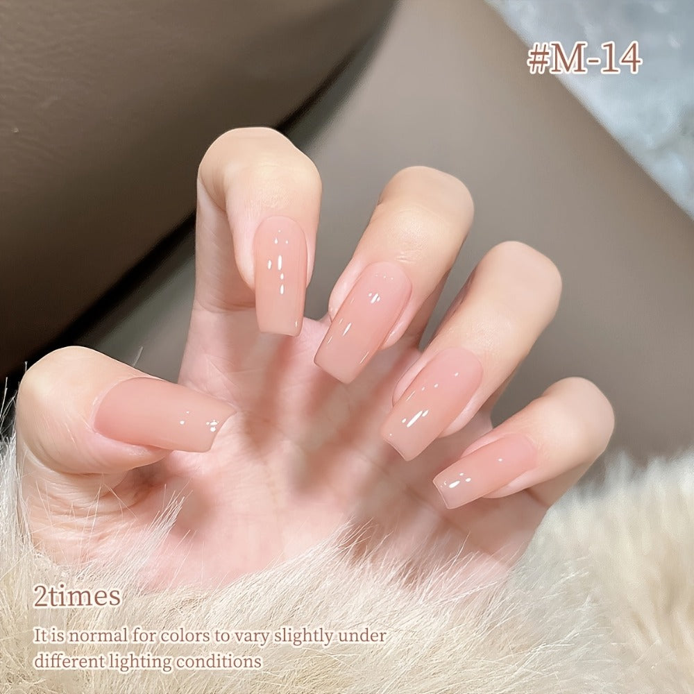 Jelly Gel Nail Polish Set 6 Colors Glass Nail Look Translucent Buildable Coverage 0.51oz Each - Semi-Permanent Soak-Off UV LED High-Gloss Salon Finish Nail Art Kit for Women Shades M14 M16 M17 M18 M19 M20