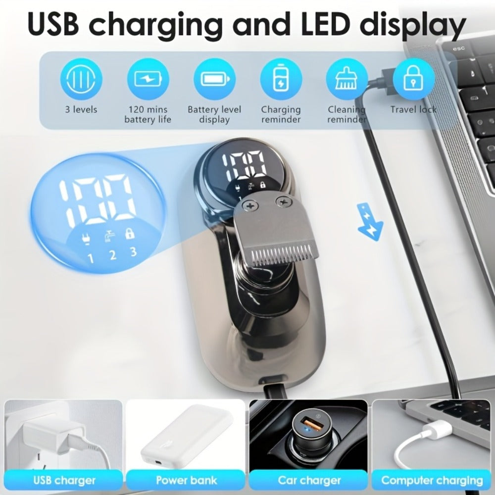 Electric Shaver 8-Blade 5-in-1 – IPX7 Waterproof USB-C Rechargeable Multi-Function Grooming Kit with Nose Hair Trimmer & Facial Brush, Fully Washable, 8D Replacement Blade Available