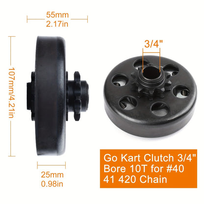 Centrifugal Clutch 3/4" Bore 10 Tooth for #40 41 420 Chain – Fits Predator 212cc, Honda GX160 GX200, Go Kart Minibike Baja MB165 MB200, Up to 6.5 HP Engines