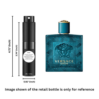 Versace Eros Eau de Toilette Travel Spray 8ml Men Cologne Mint Green Apple Tonka Vanilla Cedarwood Bold Fresh Decant Atomizer
