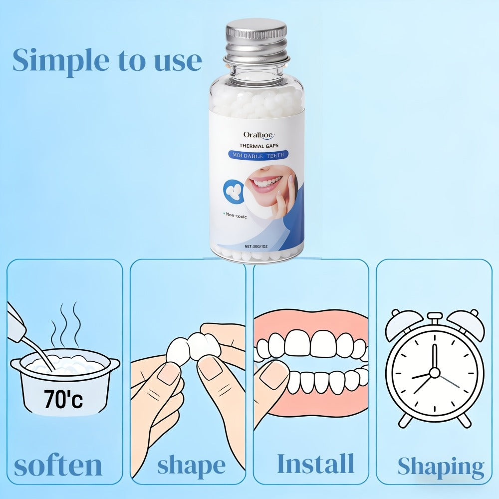 Temporary False Tooth Kit DIY Cosmetic Dental Repair Moldable Thermoplastic Realistic Fit for Missing Broken Chipped Teeth Secure for Eating Daily Wear Men Women Elderly 30g