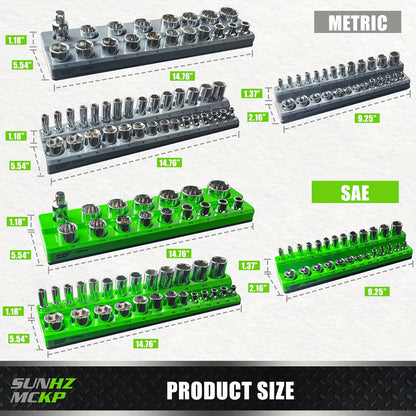 SUNHZMCKP Magnetic Socket Organizer Set 6pcs, Socket Tool Holder Includes 1/4", 3/8", 1/2" Metric & SAE Socket Holders for Tool Box Drawer, Holds 143pcs Standard And Deep Size Sockets, Fine Father's Day Gifts.