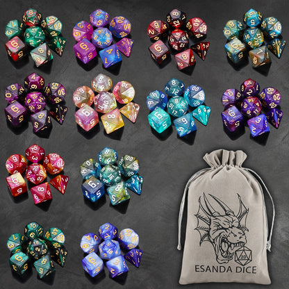 DnD Polyhedral Dice Set 84pcs – Starry Night Glitter Dice with Pouch & Tray for D&D RPG MTG Tabletop Games, Complete 12-Color Collection, Gift for Gamers