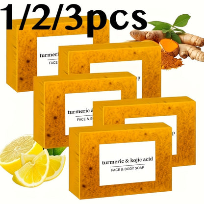 Turmeric Soap Handmade Bar – Lemon, Quercetin & Vitamin E Natural Soap with Olive Oil, Deep Cleansing & Moisturizing, Brightening Body & Face Wash Soap, Turmeric Shampoo Bar for All Skin Types
