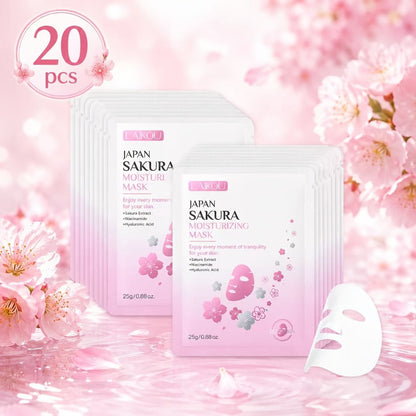 LAIKOU Japan Sakura Hydrating Sheet Mask 20pcs – Deep Moisturizing Face Mask for Dry, Normal & Combination Skin, Travel Skincare Set, Gift for Women