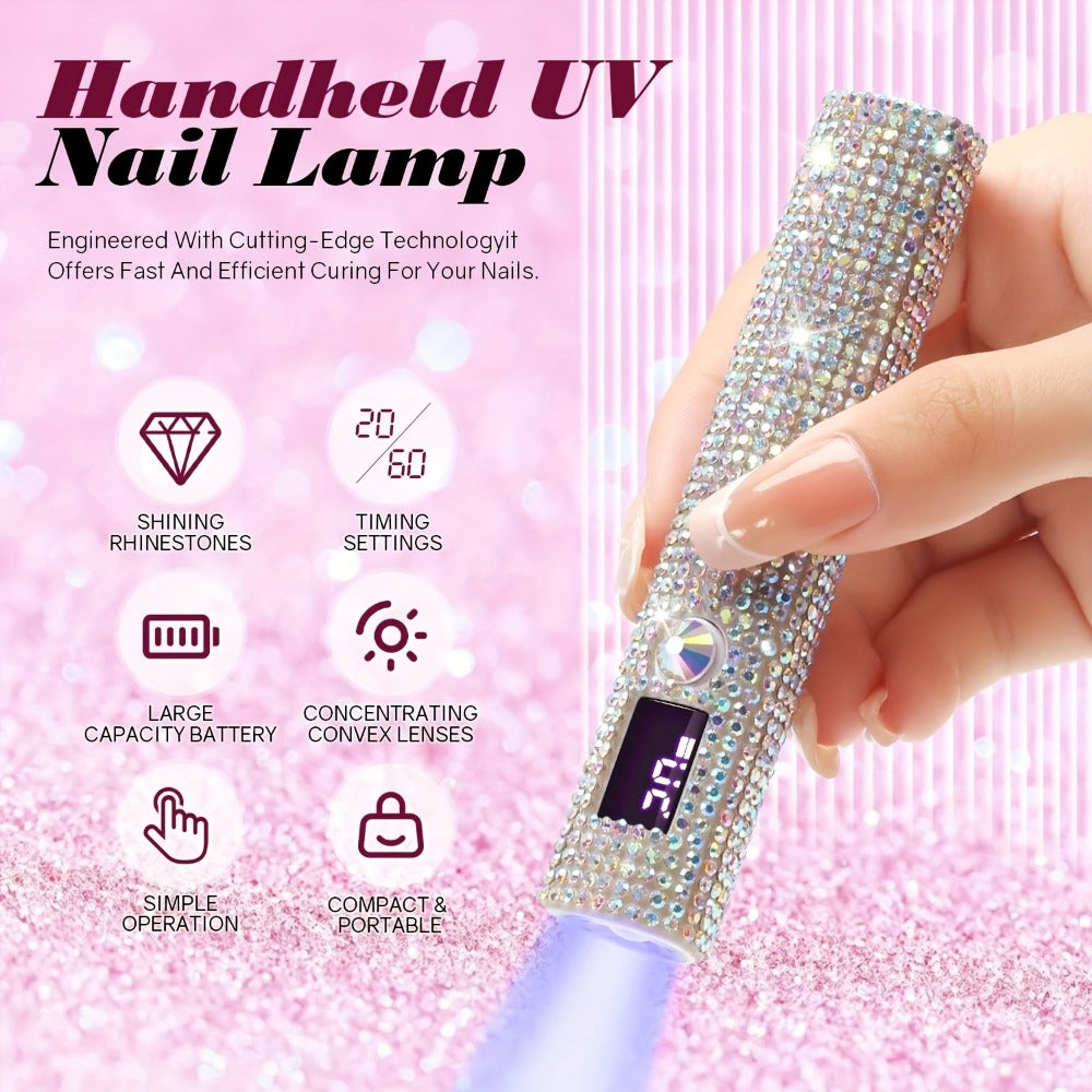 Rechargeable Single Finger LED Nail Lamp UV Gel Curing Light 365nm 405nm Dual Wavelength Rhinestone Flashlight Design 40-Min Runtime Digital Display Portable Travel DIY Manicure Tool