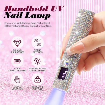 Rechargeable Single Finger LED Nail Lamp UV Gel Curing Light 365nm 405nm Dual Wavelength Rhinestone Flashlight Design 40-Min Runtime Digital Display Portable Travel DIY Manicure Tool
