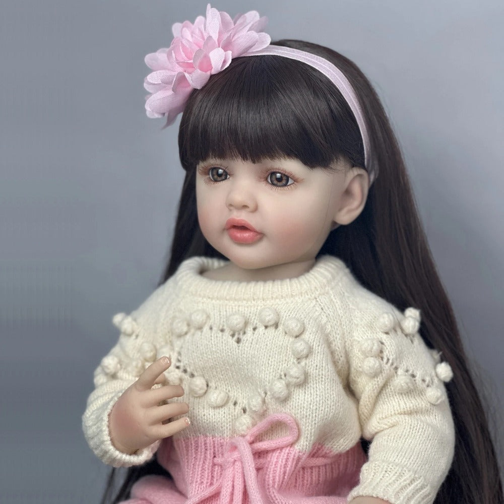 Reborn Baby Doll 22 Inch Full Vinyl Body Bath-Safe with Lifelike Weight Acrylic Eyes & Wig Hair – Includes Clothes Pacifier Bottle & Birth Certificate, Realistic Newborn Girl Gift for Kids & Collectors 55cm