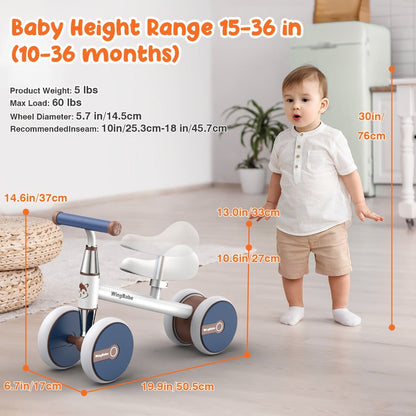 4 Wheel Balance Bike for Baby Toddlers 10-36 Months – Lightweight First Bike with Adjustable Seat, 90° Steering Limit & Silent Anti-Slip Tires | Best 1st Birthday Gift for Boys and Girls