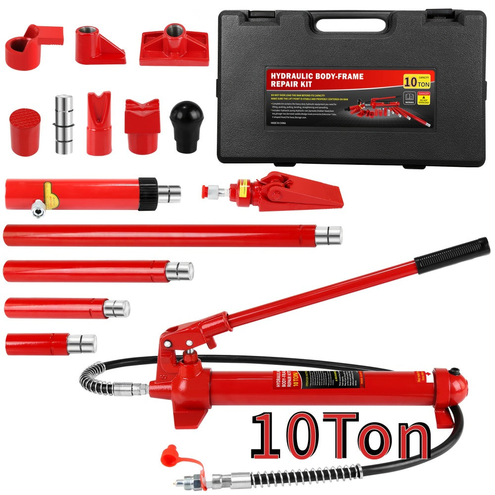 Porta Power Hydraulic Jack Kit 4 / 10 / 20 Ton, High Carbon Steel Body Repair Ram Set for Pulling Pushing Lifting Bending Straightening, Auto Overload Protection, Cars Trucks Farm Equipment, with Case