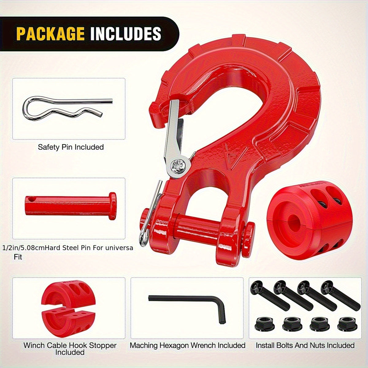 Forged Steel Winch Hook 3/8" Clevis Slip Hook Sets, Included Allen Wrench, Max 35, 000 Lbs, Suitable for ATV, UTV And Off-Road Vehicles, Winch Hooks, Towing Parts