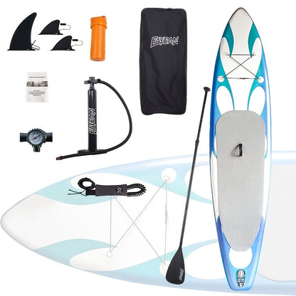 All-Around SUP Board 10.6ft Extra Wide Inflatable Paddle Board 400lbs Capacity with Accessories Safety Leash for Yoga Fishing Surfing All Skill Levels Family