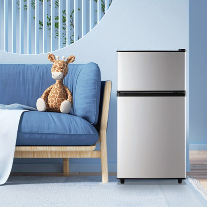 Small Fridge with Freezer, 2-Door Compact Refrigerator with 7-Level Adjustable Thermostat, Removable Shelves & Basket – 2.5 or 3.5 Cu Ft Silver Mini Fridge for Dorm, Office, RV and Bedroom