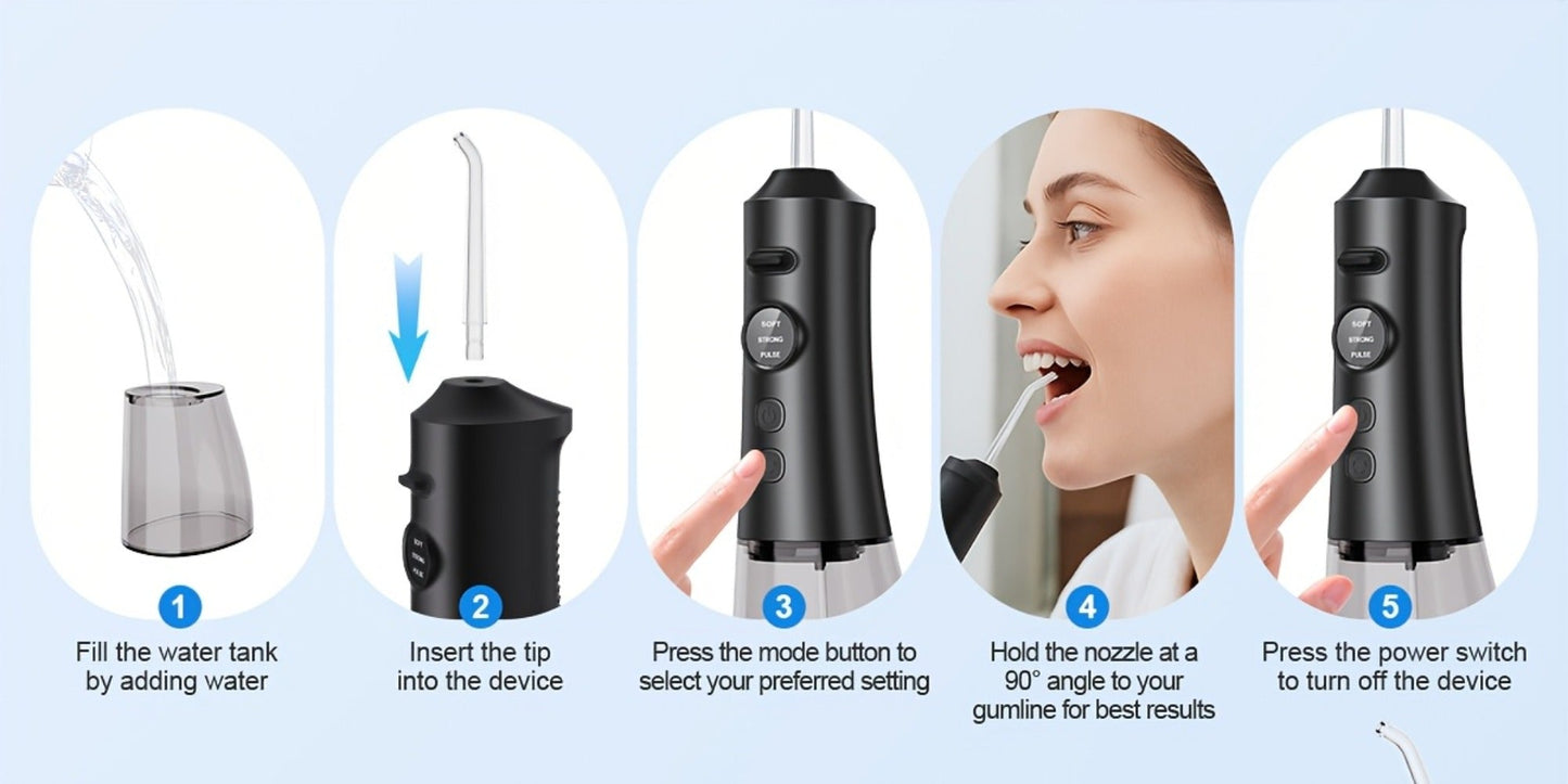 Water Flosser Cordless Oral Irrigator - Rechargeable Electric Dental Cleaner with 6 Interchangeable Nozzles, Adjustable Pressure Control, Plaque & Tartar Removal, USB Powered, Portable for Home & Travel Use