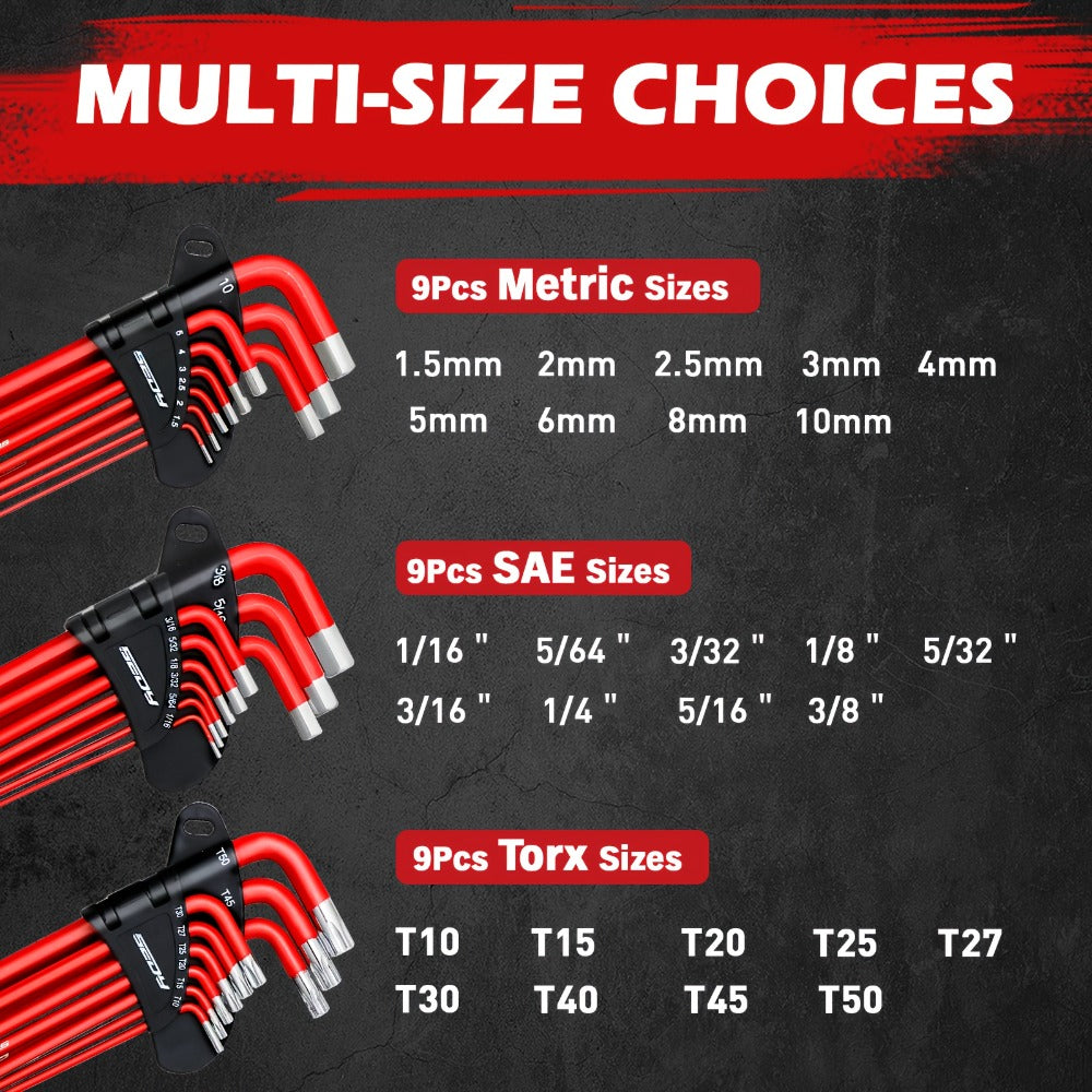Hex Key & Torx Wrench Set 30-Piece – Long Arm Ball End Allen Wrenches with T-Handle & Extension Bar | SAE, Metric & Torx T10–T50 | Chrome Vanadium Steel
