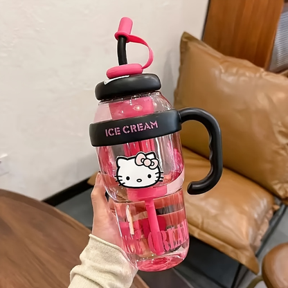 PPSU Straw Water Bottle with Hello Kitty Design – BPA-Free, Large Capacity, Drop-Resistant & Leak-Proof, Easy-Carry Handle, Ideal for Outdoor, Camping, Office & Home Use – Sanrio Kids & Adults Cup