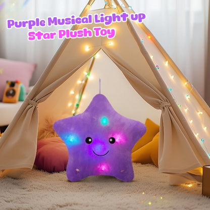 Light Up Musical Star Plush Toy with LED Glow & Soothing Music – Soft Stuffed Star Night Light for Kids Toddlers Nursery, Birthday Baby Shower Valentine Gift for Children Couples
