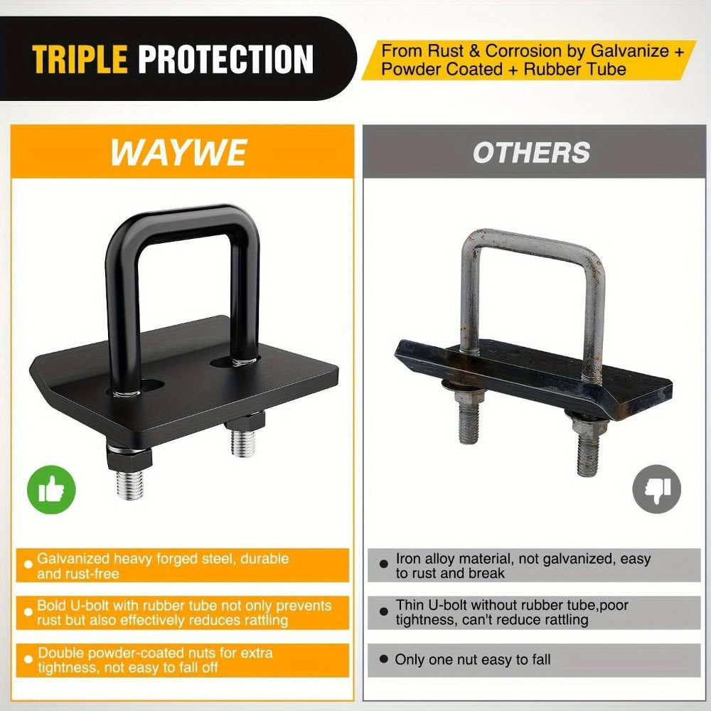 Trailer Hitch Tightener Anti Rattle Stabilizer 2 Inch Heavy Duty Steel U-Bolt with Rubber Cover Hitch Mount Wobble Eliminator for 2" Receiver - Multiple Colors