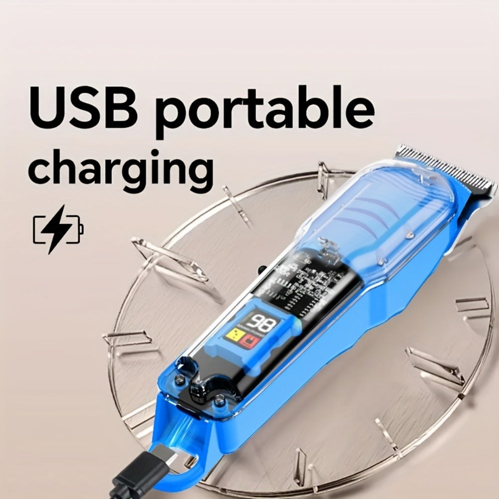 Rechargeable Electric Hair Clipper with LED Display & Transparent Shell — Professional Cordless Trimmer for Men & Women, Portable Home & Salon Haircut Kit, Multiple Colors Available