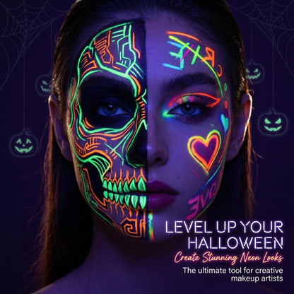 Face Body Paint Pens 18 Colors with Reusable Stencils – Washable Neon Glow in the Dark Skin-Safe Makeup Pens for Kids & Adults Parties Events Magic Shows Halloween Festivals Body Art
