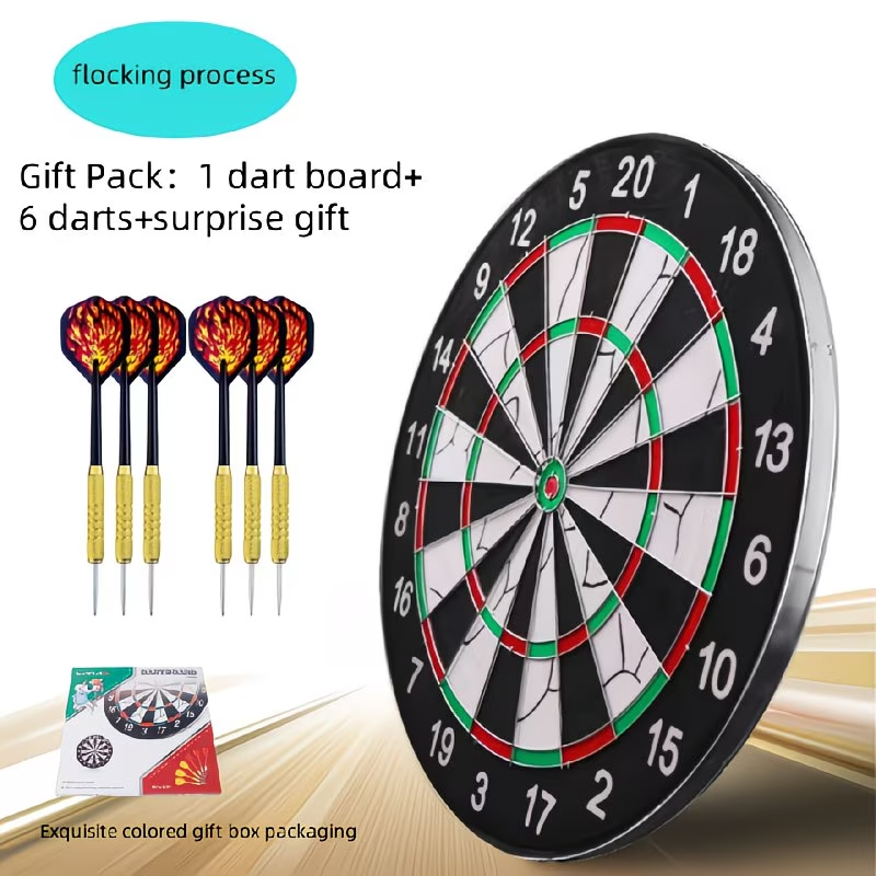 Dartboard Set with 6 Steel Tip Darts – 17 Inch Hanging Dart Board for Indoor Game Room, Holiday Party, Family Fun Night
