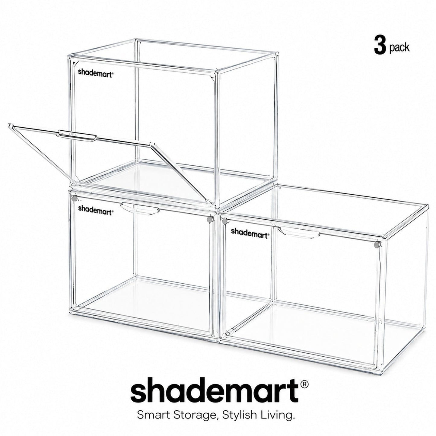Clear Display Case Set of 3 – Dustproof Transparent Storage Box Organizer for Collectibles, Car Models, Action Figures & Show Display | Collector Display Cases for Adults & Kids