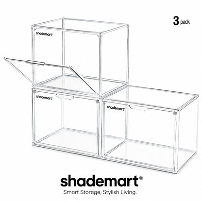 Clear Display Case Set of 3 – Dustproof Transparent Storage Box Organizer for Collectibles, Car Models, Action Figures & Show Display | Collector Display Cases for Adults & Kids