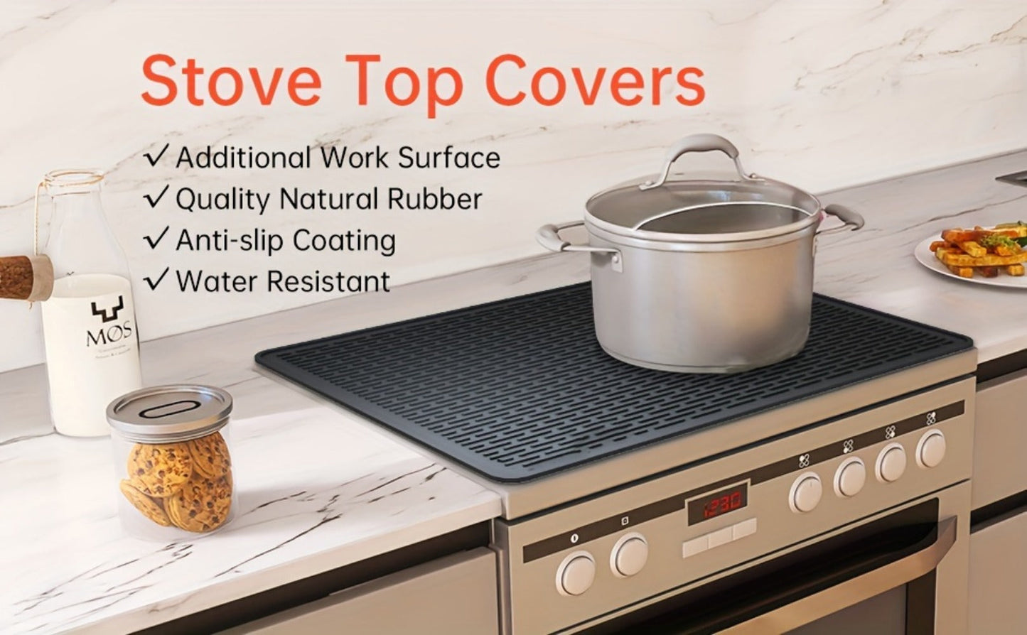 Silicone Stove Top Cover Mat 28"x20" - Heat Resistant Electric Stove Protector for Ceramic Glass Cooktop, Non-Slip Scratch Guard, Dishwasher Safe, Extra Large RV Range Cover, Multipurpose Kitchen Mat