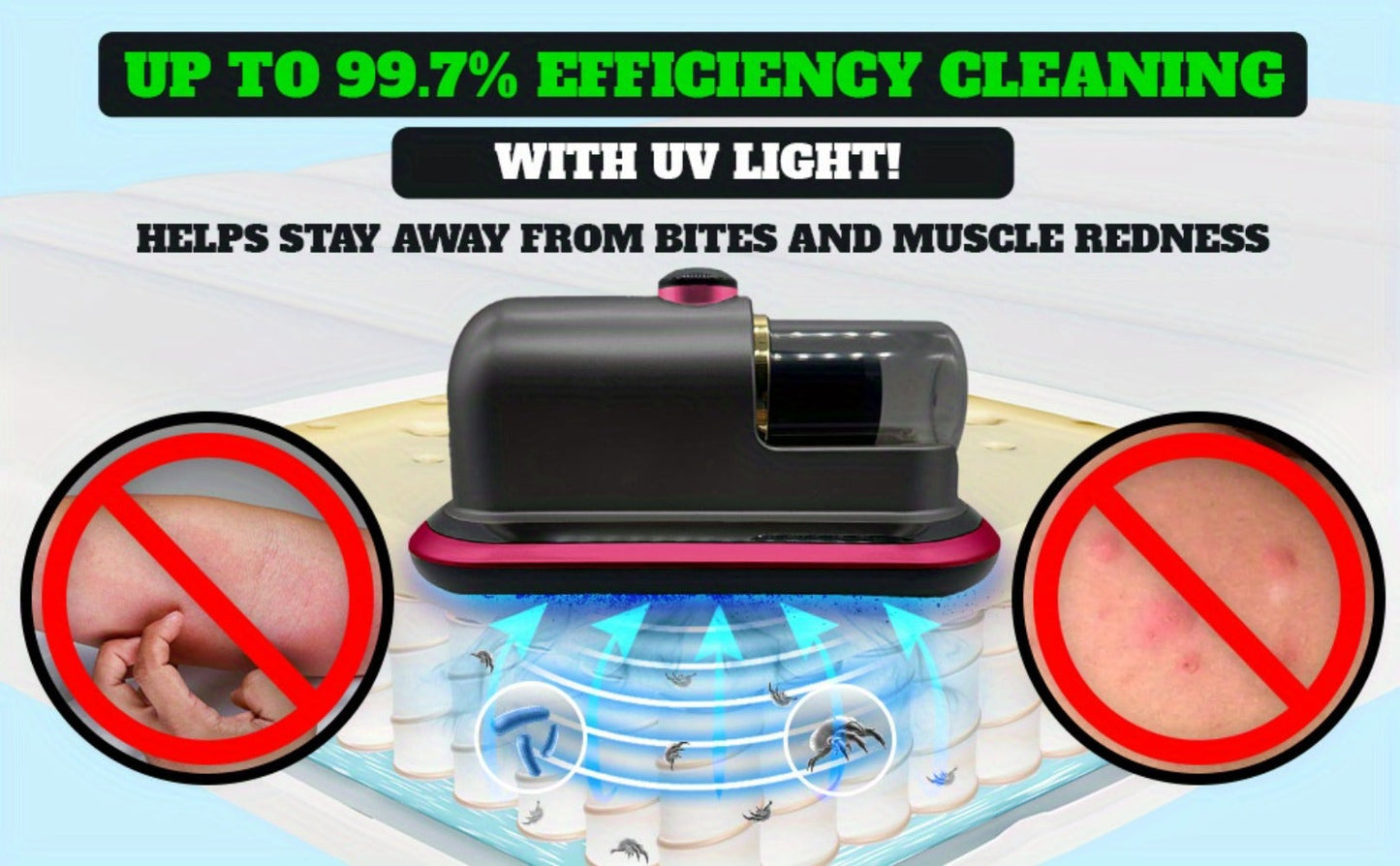 Cordless Mattress Vacuum Cleaner with Ultrasonic Heating & HEPA Filtration – Portable Bed Vacuum for Dust Mites, Pet Hair, Sofas, Upholstery & Carpets